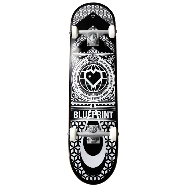 Skateboard Komplettboard Blueprint Home Heart (8" - Schwarz/Weiß)