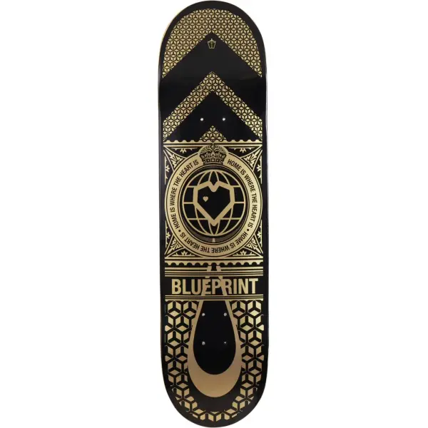 Skateboard Deck Blueprint Home Heart (8.125" - Schwarz/Gold)