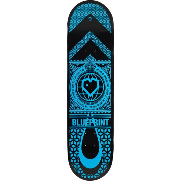Skateboard Deck Blueprint Home Heart (8.25" - Sort/Blå)