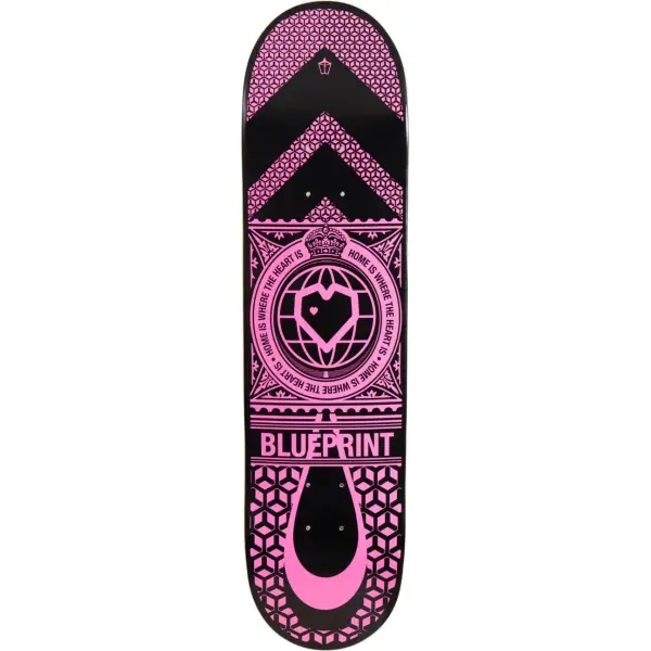 Skateboard Deck Blueprint Home Heart (7.875" - Schwarz/Pink)