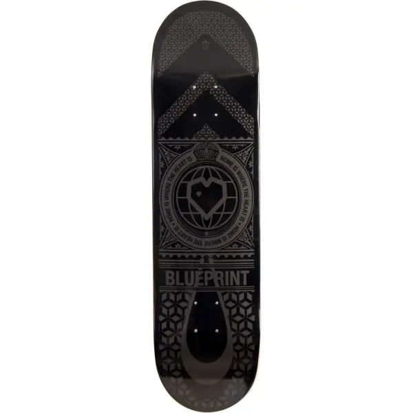 Skateboard Deck Blueprint Home Heart (8.25" - Schwarz/Grau)