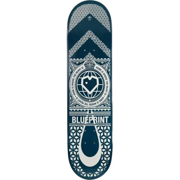 Skateboard Deck Blueprint Home Heart (8" - Blau)