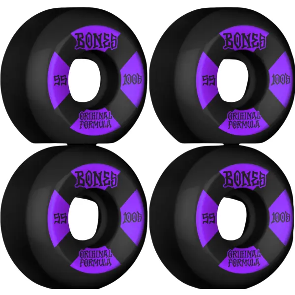Skateboard Wielen Bones 100's OG Formula V5 4-Pack (55mm - Zwart/Paars)