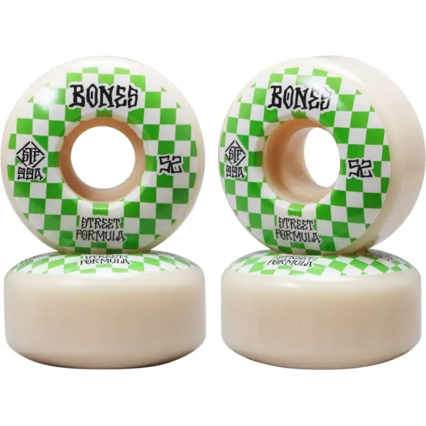 Skateboard Wielen Bones STF V3 Slims 4-Pack (52mm - Wit/Groen)