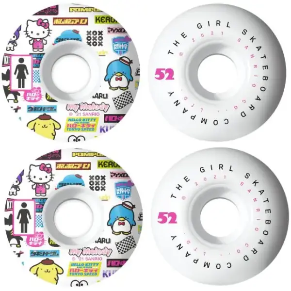 Skateboard Rollen Girl Tokyo Speed 99A 4 Stk. (52mm - Weiß/Pink/Blau)