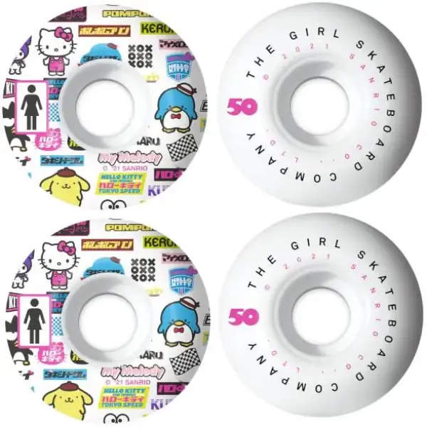 Skateboard Rollen Girl Tokyo Speed 99A 4 Stk. (50mm - Weiß/Pink/Blau)